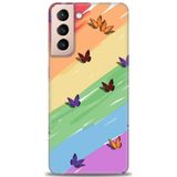 Phoenix Cep HD Baskılı Kılıf + SERAMİK TAM KAPLAYAN EKRAN KORUYUCU 420 Beyaz - Altın Samsung Galaxy S21 FE ile uyumlu