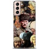 Phoenix Cep HD Baskılı Kılıf + SERAMİK TAM KAPLAYAN EKRAN KORUYUCU 466 Siyah - Gümüş Samsung Galaxy S21 FE ile uyumlu