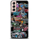 Phoenix Cep HD Baskılı Kılıf + SERAMİK TAM KAPLAYAN EKRAN KORUYUCU 481 Beyaz - Mavi Samsung Galaxy S21 FE ile uyumlu