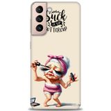 Phoenix Cep HD Baskılı Kılıf + SERAMİK TAM KAPLAYAN EKRAN KORUYUCU 50 Beyaz - Turkuaz - Fuşya Samsung Galaxy S21 FE ile uyumlu