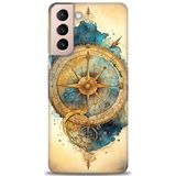 Phoenix Cep HD Baskılı Kılıf + SERAMİK TAM KAPLAYAN EKRAN KORUYUCU 89 Beyaz - Mavi Samsung Galaxy S21 FE ile uyumlu