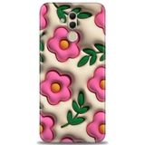 Phoenix Cep Kılıf HD Baskılı Kılıf + NANO TAM KAPLAYAN EKRAN KORUYUCU 111 Beyaz - Turuncu Huawei Mate 20 Lite ile uyumlu