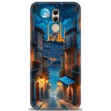Phoenix Cep Kılıf HD Baskılı Kılıf + NANO TAM KAPLAYAN EKRAN KORUYUCU 221 Siyah - Açık Mavi Huawei Mate 20 Lite ile uyumlu