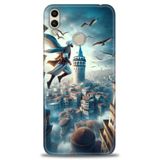 Phoenix Cep Kılıf HD Baskılı Kılıf + NANO TAM KAPLAYAN EKRAN KORUYUCU 224 Beyaz Desenli Huawei Honor 8C ile uyumlu