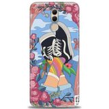 Phoenix Cep Kılıf HD Baskılı Kılıf + NANO TAM KAPLAYAN EKRAN KORUYUCU 447 Beyaz - Mor - Siyah Huawei Mate 20 Lite ile uyumlu