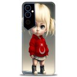 Phoenix Cep Kılıf HD Baskılı Kılıf + SERAMİK TAM KAPLAYAN EKRAN KORUYUCU 243 Siyah - Beyaz - Gri Tecno Pova Neo 2 ile uyumlu