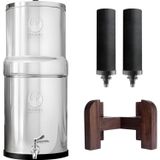 PHOENIX GRAVITY 12 Litre Paslanmaz Çelik Yerçekimli Su Filtresi | NSF Sertifikalı AISI 304 | 2 Akıllı Karbon Kartuş ve Tik Ağacı Stand Dahil | Elektrik veya Su Tesisatı Gerektirmez | Temiz İçme Suyu