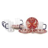 Phoenix Red Türk Çay Seti, Cam Bardak ve Porselen Tabak, 6 Kişilik, Kırmızı, Kuş Desenli
