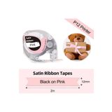 Phomemo Q5-RE31 Saten, Pembe Üzerine Siyah 12mmx2m (Pink) P12/ P12pro için Kurdele