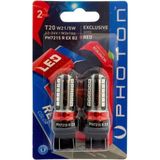 Photon T20 W21/5W Kırmızı Exclusıve 12V-24V LED (2'li Blıster)