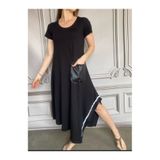 Phuti Collection DERİ CEP DETAYLI ASİMETRİK ELBİSE SİYAH Standart