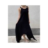 Phuti Collection HALKA DETAY ASİMETRİK DOKUMA PAMUKLU SALAŞ ELBİSE SİYAH S