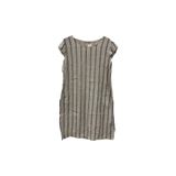 Phuti Collection İTALYAN KETEN BELİ LASTİKLİ ÇİZGİLİ ELBİSE