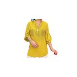 Phuti Collection İTALYAN%100 KOTON FİLE DETAYLI BLUZ Sarı Standart