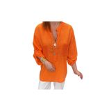 Phuti Collection İTALYAN%100 KOTON FİLE DETAYLI BLUZ Turuncu Standart