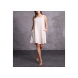 Phuti Collection KETEN ÇİZGİLİ KOLSUZ ASTARLI ELBİSE