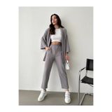 Phuti Collection Kimonolu Pantolon Bürümcük Takım Gri L