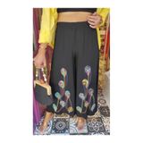 Phuti Collection NAKIŞ İŞLEMELİ VİSKON BELİ LASTİKLİ PANTOLON SİYAH 1