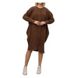 Phuti Collection ÖRME ASİMETRİK TUNİK ELBİSE Kahverengi Standart