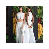 Phuti Concept Müslin Elbise, Beyaz, Kolsuz Crop Top ve Pantolon Takım