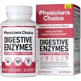 Physician's Choıce Digestive Enzymes - Multi Enzymes, Organic Prebiotics & Gut Health - Meal Time Discomfort Relief & Bloating - Dual Action Approach - 60 Capsul