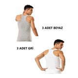 Pi Giyim 6'Lı Erkek Gri Beyaz Ribana Sporcu (Rambo) Atlet %100 Pamuk