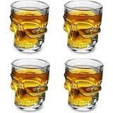 Pi İthalat 4 Lü Kuru Kafa Cam Shot Bardak Seti -Likör Shot Bardağı 4 Adet Crystal Head