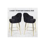 Pİ MOBİLYA 2 Adet Titan Ada Mutfak Ve Bar Sandalyesi - Bar Taburesi - Silinebilir Babyface Kumaş - Gold Ayak