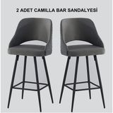 Pi Sandalye 2 Adet Camilla Bar Taburesi - Mutfak Sandalyesi - Silinebilir Babyface Kumaş - Metal Siyah Ayak - Antrasit