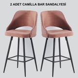 Pi Sandalye 2 Adet Camilla Bar Taburesi - Mutfak Sandalyesi - Silinebilir Babyface Kumaş - Metal Siyah Ayak - Gülkurusu