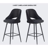 Pi Sandalye 2 Adet Camilla Bar Taburesi - Mutfak Sandalyesi - Silinebilir Babyface Kumaş - Metal Siyah Ayak