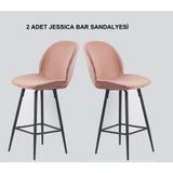Pi Sandalye 2 Adet Jessıca Ada Mutfak ve Bar Sandalyesi - Bar Taburesi - Silinebilir Babyface Kumaş - Metal Ayak - Gülkurusu