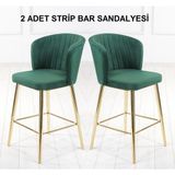 Pi Sandalye Strip Silinebilir Babyface Kumaş Gold Ayak Ada Mutfak ve Bar Sandalyesi Bar Taburesi 2'li - Yeşil