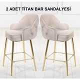 Pi Sandalye Titan Silinebilir Babyface Kumaş Gold Ayak Ada Mutfak ve Bar Sandalyesi Bar Taburesi 2'li - Bej