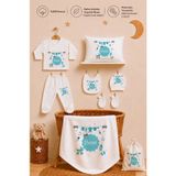 Pia Baby Isimli Erkek Bebek %100 Pamuk Zıbın Set Yastık Kılıfı Battaniyeli Kıyafet Keseli - 0 - 1 Ay - Ekru