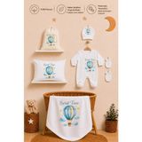 Pia Baby Isme Özel Erkek Bebek %100 Pamuk Hastane Çıkışı Tulum Şapka Eldiven Kıyafet Keseli Hediye Seti - 0 - 3 Ay - Ekru