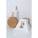 Pia Baby İsme Özel Erkek Bebek Hediye Seti %100 Pamuk Organik Baskılı Battaniye 80x80 ve 35x45 Yastık Kılıfı