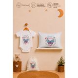Pia Baby Kız Bebek İsme Özel Hediye Seti %100 Pamuk Body Yastık Kılıfı Ve Ham Bez Bebek Kıyafet Kesesi