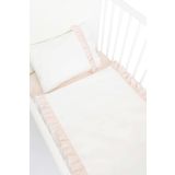 Piamom 100x150 Bebek/çocuk Fırfırlı %100 Pamuklu Nevresim Takımı Kırık Beyaz-somon/pudra