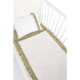 Piamom 100x150 Bebek/çocuk Fırfırlı %100 Pamuklu Nevresim Takımı Kırık Beyaz-yeşil