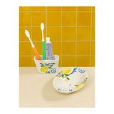 Piatti Naturali 2’li Banyo Seti - Limon Desen Katı Sabunluk & Diş Fırçalık , Süngerlik - El Yapımı Seramik