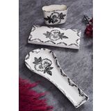 Piatti Naturali 3’lü Mutfak Seti Black Rose Desen Kaşıklık Kaşık Altlığı Süngerlik Yağdanlık Altı