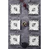 Piatti Naturali 6'Lı Şık Tasarım Handmade Black Rose Desen Pasta Tabak Seti Sunum Seti Servis Tabakları Tatlı Tabağı 20Cm
