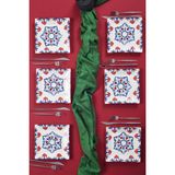 Piatti Naturali 6'Lı Şık Tasarım Handmade Çini Desen Pasta Tabak Seti Sunum Seti Servis Tabakları Tatlı Tabağı 20Cm