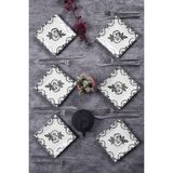 Piatti Naturali 6'lı Special Handmade Black Rose Desen Tatlı Tabak Seti Sunum Servis Tabakları Pasta Set 15 cm