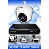 PICAM 1 Kameralı Dome 1 İç Kamera Set 2 TB HDD Full HD Gece Görüşlü Güvenlik Kamerası Sistemi