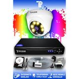 PICAM 1 Kameralı Dome 1 İç Kamera Set 500 GB HDD Full HD Renkli Gece Görüşlü Güvenlik Kamerası Sistemi