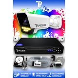 Picam 1 Kameralı Süper 1 Dış Kamera Set 250 GB 5 MP Full HD Renkli Gece Görüşlü Güvenlik Kamerası Sistemi