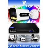 Picam 1 Kameralı Ultra 1 Dış Kamera Set 250 GB 5 MP 2K Net Renkli Gece Görüşlü Güvenlik Kamerası Sistemi