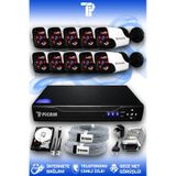 PICAM 10 Kameralı Panda 10 Dış Kamera Set 2 TB HDD Full HD Gece Görüşlü Güvenlik Kamerası Sistemi